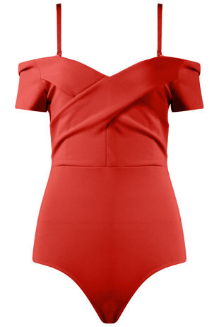 Red Cross Front Bardot Bodysuit