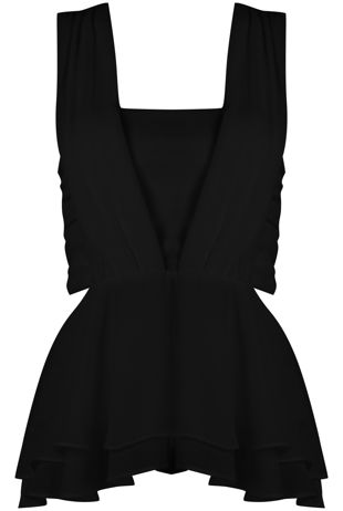 Black Chiffon Pleated Cut Out Tops
