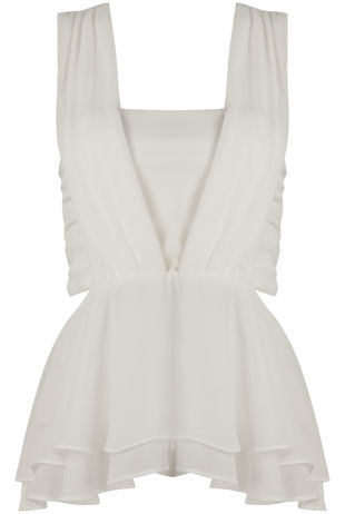 White Chiffon Pleated Cut Out Tops