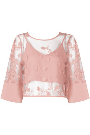 White Lace Sheer Mesh Overlay Croptop