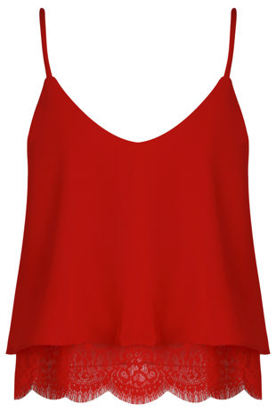 Red Lace Hem Cami Top-Copy