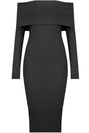 Dark Grey Bardot Fold Over Midi Dress