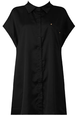 Black Front Button Up Pleated Shirt Dress