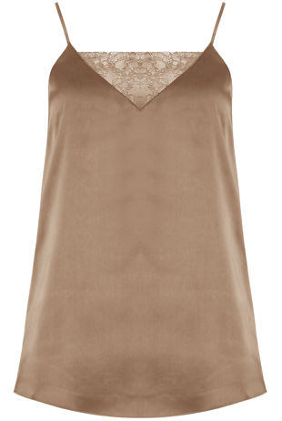 Taupe Floral Lace Textured Satin Cami