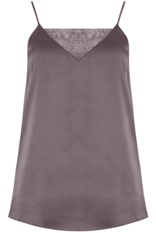 Grey Floral Lace Textured Satin Cami