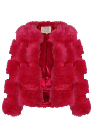 Fuchsia Layered Shaggy Faux Fur Coat