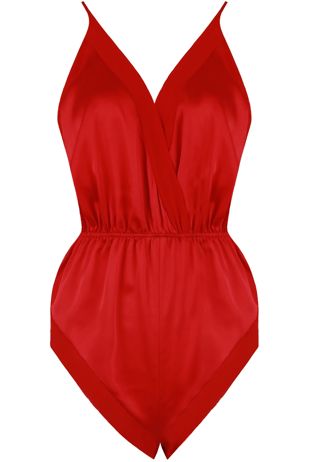Red Satin Teddy with Chiffon Trim