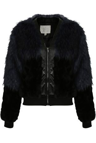 Blue Black Fur with Fleece Zip Up Jacket