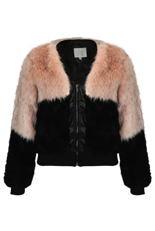 Rose Black Fur with Fleece Zip Up Jacket
