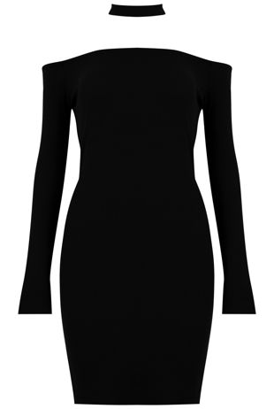 Black Choker Neck Jersey Bodycon Dress