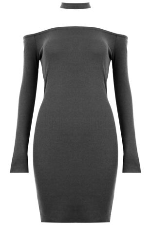 Grey Choker Neck Jersey Bodycon Dress