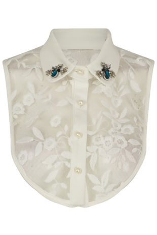 Cream Gem Embellished Bib Collar with Mesh Body