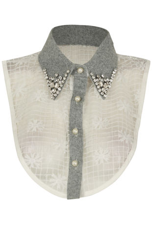 Tweed Gem Intricate Bib Collar With Mesh Body