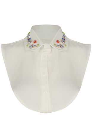 Cream Multicolour Stone Detail Bib Collar