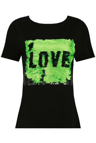 Black Contrast Sequin LOVE Detail Tee