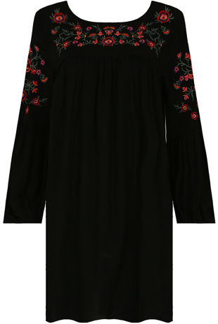 Black Floral Embroidered Shift Dress 