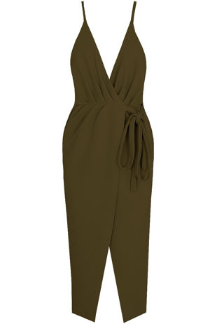 Khaki Cross Over Front Tie Up Shift Dress
