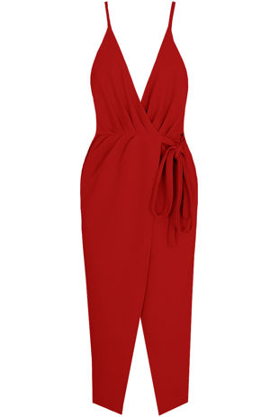 Red Cross Over Front Tie Up Shift Dress