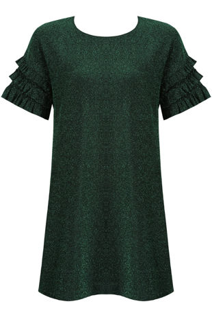 Green Glitter Layered Sleeve Shift Dress