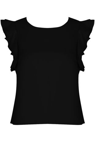 Black Ruffle Cap Sleeved Top