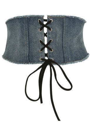 Denim Frayed Lace Up Bustier Belt
