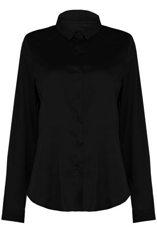 Black Satin Front Button Up Shirt 