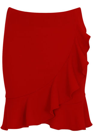 Red High Waist Ruffled Skirt