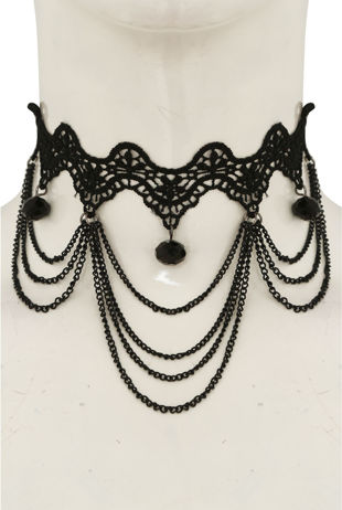 Black Crochet Chain Tassels Necklace