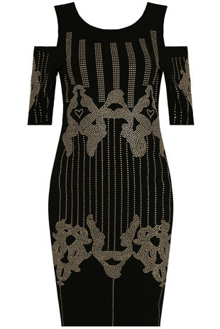 Black Studded Cold Shoulder Bodycon Dress