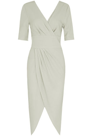 White Cross Over Pleated Midi Dress