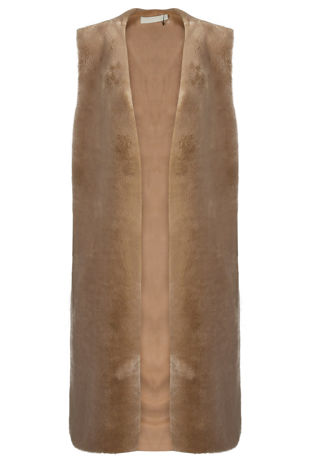 Beige Soft Fur Longline Gilet