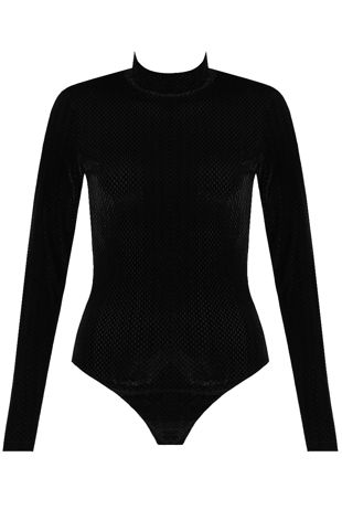 Black Textured High Neck Bodysuit