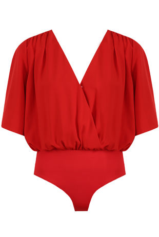 Red Butterfly Sleeve Crossover Bodysuit