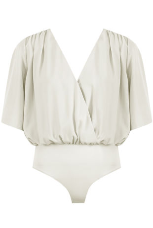 White Butterfly Sleeve Crossover Bodysuit