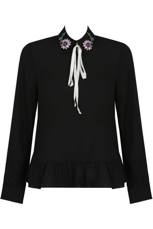 Black Stone Trimming Front Tie Up Tops