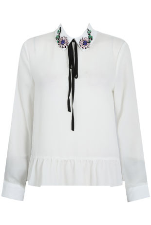 White Stone Trimming Front Tie Up Tops