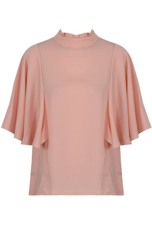 Rose High Neck Blouse With floaty Sleeve