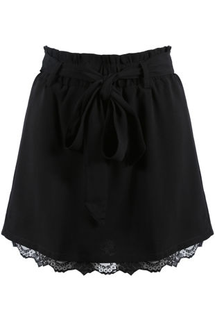 Black Ruched Tie Up Mini Skirt