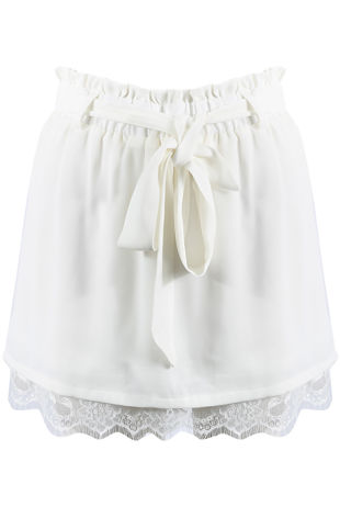White Ruched Tie Up Mini Skirt