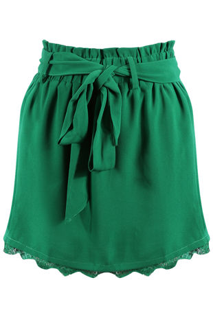 Green Ruched Tie Up Mini Skirt