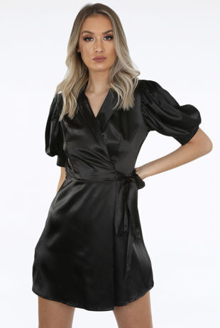 Black Satin Wrap Dress