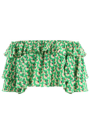 Green Printed Flowing Off The Shoulder Top