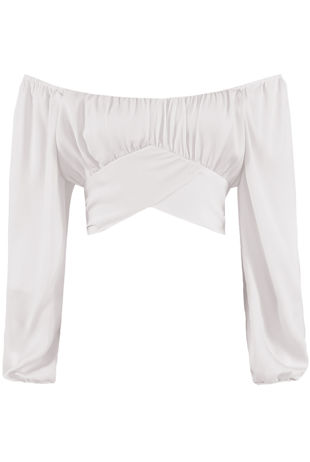 White Off the Shoulder Back Knotted Blouse