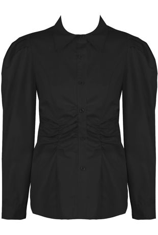 Black Ruched Waist Fitted Shirt