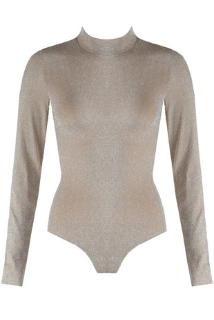 Beige Lurex High Neck Bodysuit