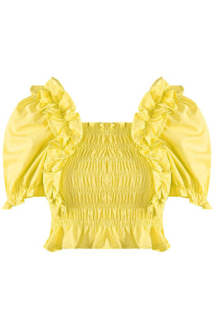 Yellow Ruched Frill Crop Tops