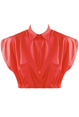 Red Ruched Cropped Blouse