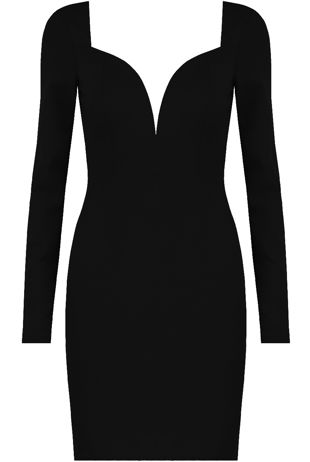 Black Long Sleeve Plunge Neck Bodycon Dress
