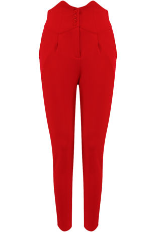 High Waisted Skinny Trouser In Red