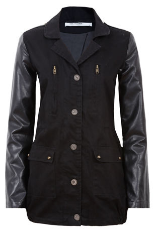 Black with Black PVC Sleeve Military Jacket